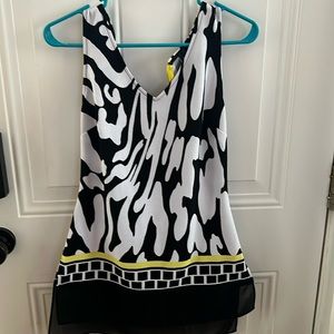 (5/$20) Vintage Black White and Yellow Frank Lyman Design Tank Style Blouse